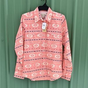 Cedar Rose Aztec Print Long Sleeve Snap Front Western Cowgirl Shirt Size L